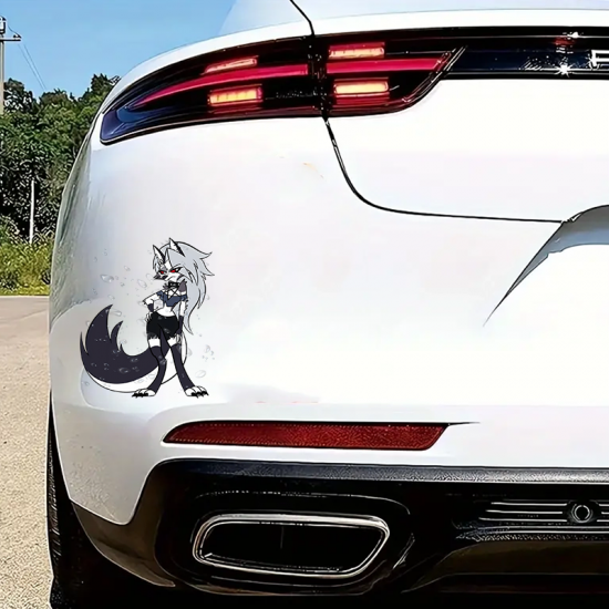 Helluva Boss Loona Wolf Girl Sticker, suitable for hard luggage, carry-ons, and travel accessories. Vinyl car decals suitable for cars, motorcycles, laptops, computers, backpacks, water bottles, and more.