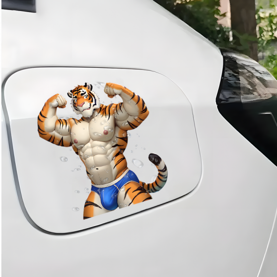 Muscular Tiger Furry Sticker Decal, cute design suitable for party favors, goodie bags, and rewards. Vinyl car decals suitable for cars, motorcycles, laptops, computers, backpacks, water bottles, and more.