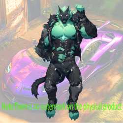 Three-Headed Wolf Anthro Muscle Car Sticker, perfect for gaming setups, PC towers, and console skins. Vinyl car decals suitable for cars, motorcycles, laptops, computers, backpacks, water bottles, and more.