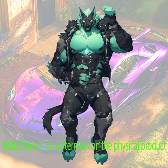 Three-Headed Wolf Anthro Muscle Car Sticker, perfect for gaming setups, PC towers, and console skins. Vinyl car decals suitable for cars, motorcycles, laptops, computers, backpacks, water bottles, and more.