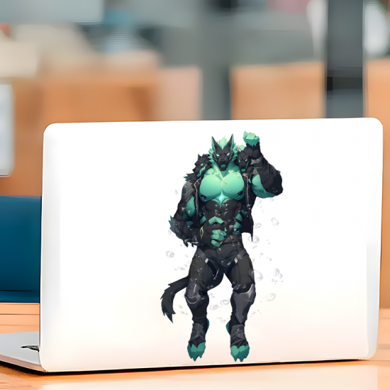 Three-Headed Wolf Anthro Muscle Car Sticker, perfect for gaming setups, PC towers, and console skins. Vinyl car decals suitable for cars, motorcycles, laptops, computers, backpacks, water bottles, and more.
