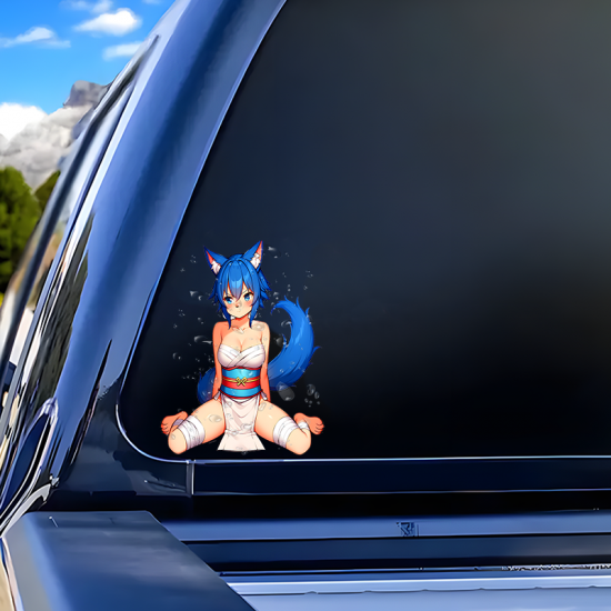 Anime Fox Girl Car Decal - VIP-426, waterproof vinyl decal for cars, motorcycles, bicycles, and helmets. Vinyl car decals suitable for cars, motorcycles, laptops, computers, backpacks, water bottles, and more.