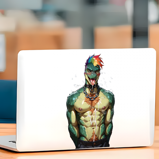 Muscular Lizard Furry with Rainbow Hair Sticker, ideal for customizing your airpods case or headphone stand. Vinyl car decals suitable for cars, motorcycles, laptops, computers, backpacks, water bottles, and more.