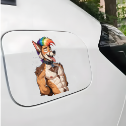 Furry Rainbow Dog Sticker/Decal, water-proof and sun-proof, great for car windows and bumpers. Vinyl car decals suitable for cars, motorcycles, laptops, computers, backpacks, water bottles, and more.