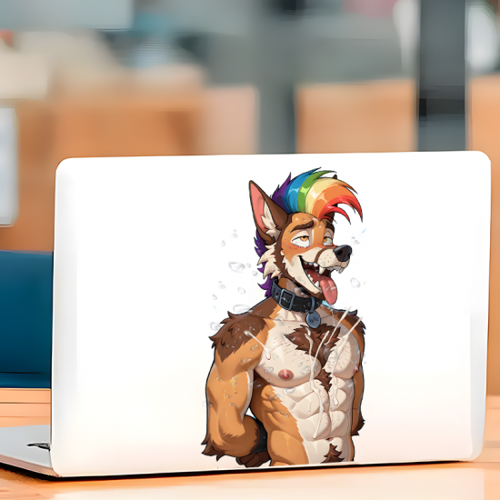 Furry Rainbow Dog Sticker/Decal, water-proof and sun-proof, great for car windows and bumpers. Vinyl car decals suitable for cars, motorcycles, laptops, computers, backpacks, water bottles, and more.