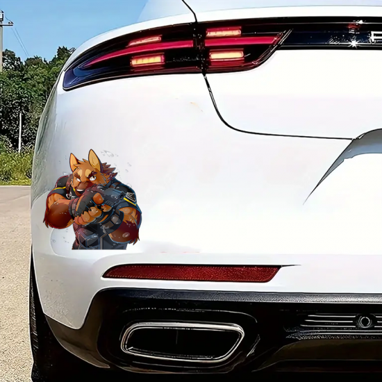 Furry Dog Cop with Gun Sticker, great for decorating notebooks, journals, scrapbooks, and gift packages. Vinyl car decals suitable for cars, motorcycles, laptops, computers, backpacks, water bottles, and more.