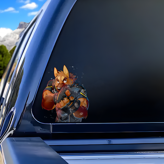 Furry Dog Cop with Gun Sticker, great for decorating notebooks, journals, scrapbooks, and gift packages. Vinyl car decals suitable for cars, motorcycles, laptops, computers, backpacks, water bottles, and more.