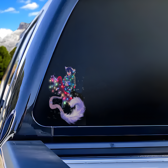 Furry Christmas Lights Car Sticker, a fun way to personalize your lunch box, cooler, or thermos. Vinyl car decals suitable for cars, motorcycles, laptops, computers, backpacks, water bottles, and more.