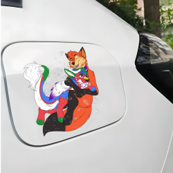 Furry Fox Hugging Sticker Decal, designed for MacBooks, iPhones, travel cases, guitars, and fridges. Vinyl car decals suitable for cars, motorcycles, laptops, computers, backpacks, water bottles, and more.