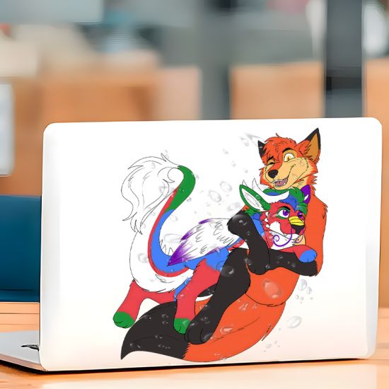 Furry Fox Hugging Sticker Decal, designed for MacBooks, iPhones, travel cases, guitars, and fridges. Vinyl car decals suitable for cars, motorcycles, laptops, computers, backpacks, water bottles, and more.