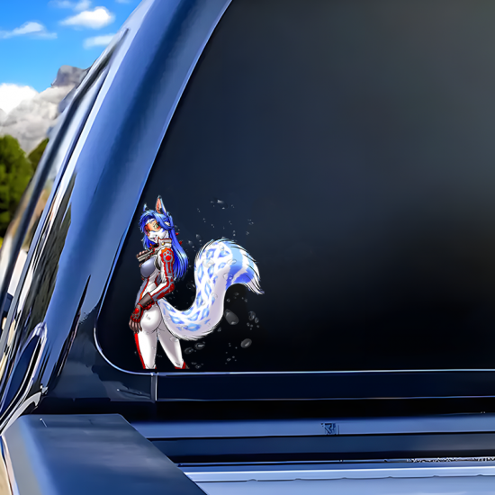 Anthro Fox Girl Sticker Car Decal, great for decorating notebooks, journals, scrapbooks, and gift packages. Vinyl car decals suitable for cars, motorcycles, laptops, computers, backpacks, water bottles, and more.