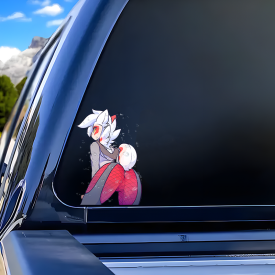 Furry Anthro Rabbit Girl and Purple Car Sticker, ideal for bullet journaling, scrapbooking, and creative planning. Vinyl car decals suitable for cars, motorcycles, laptops, computers, backpacks, water bottles, and more.