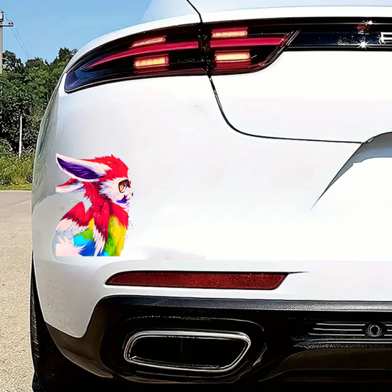 Rainbow Furry Fox Animal Decal Sticker, ideal for water bottles, hydro flasks, phones, tablets, and car bumpers. Vinyl car decals suitable for cars, motorcycles, laptops, computers, backpacks, water bottles, and more.