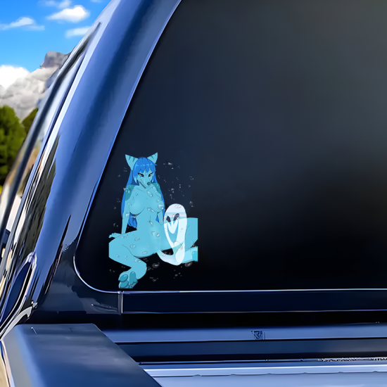 Blue Furry Girl Wet Car Decal Sticker, great for adding a pop of color to your fridge or freezer. Vinyl car decals suitable for cars, motorcycles, laptops, computers, backpacks, water bottles, and more.