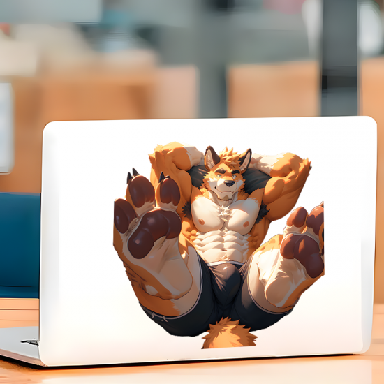 Relaxing Furry Fox Sticker, versatile decal for tablets, smartphones, and power banks. Vinyl car decals suitable for cars, motorcycles, laptops, computers, backpacks, water bottles, and more.
