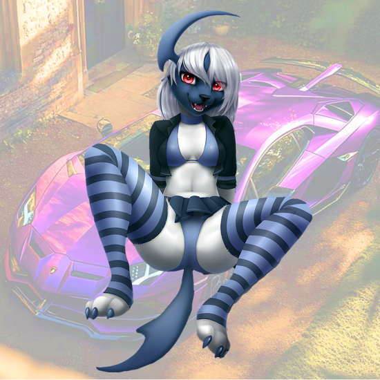 Furry Anthro Girl with Lamborghini Sticker, cute design suitable for party favors, goodie bags, and rewards. Vinyl car decals suitable for cars, motorcycles, laptops, computers, backpacks, water bottles, and more.