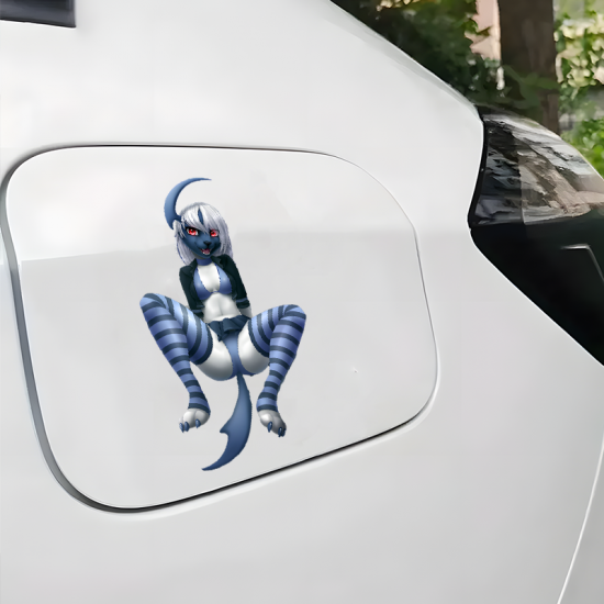 Furry Anthro Girl with Lamborghini Sticker, cute design suitable for party favors, goodie bags, and rewards. Vinyl car decals suitable for cars, motorcycles, laptops, computers, backpacks, water bottles, and more.