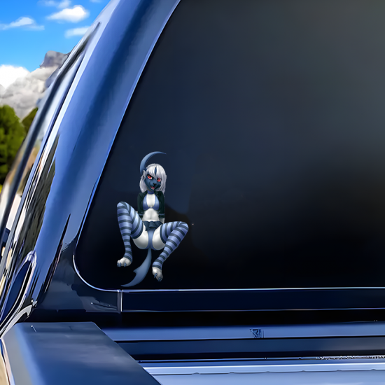 Furry Anthro Girl with Lamborghini Sticker, cute design suitable for party favors, goodie bags, and rewards. Vinyl car decals suitable for cars, motorcycles, laptops, computers, backpacks, water bottles, and more.