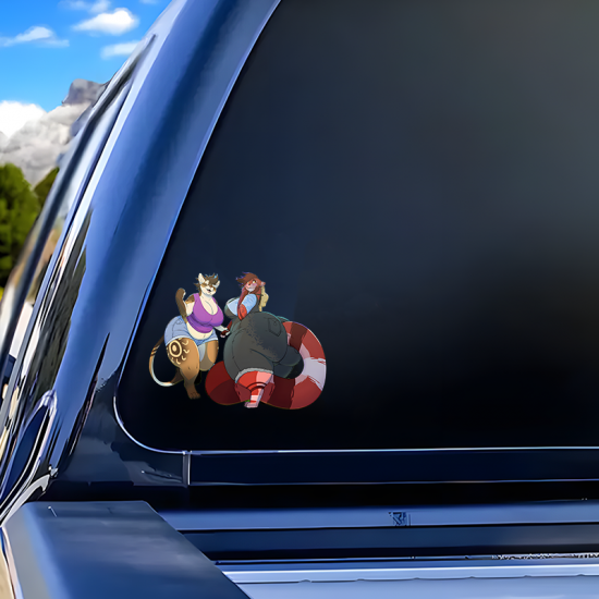 Furry Ladies with Car Sticker, easy to apply on cars, trucks, vans, and recreational vehicles. Vinyl car decals suitable for cars, motorcycles, laptops, computers, backpacks, water bottles, and more.