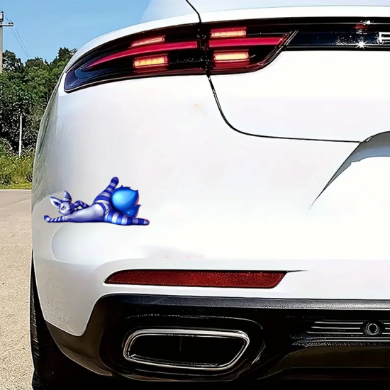 Sexy Anthro Fox with Blue Stripes Car Decal, high definition print suitable for collectors and fans. Vinyl car decals suitable for cars, motorcycles, laptops, computers, backpacks, water bottles, and more.