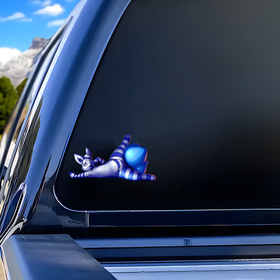 Sexy Anthro Fox with Blue Stripes Car Decal, high definition print suitable for collectors and fans. Vinyl car decals suitable for cars, motorcycles, laptops, computers, backpacks, water bottles, and more.