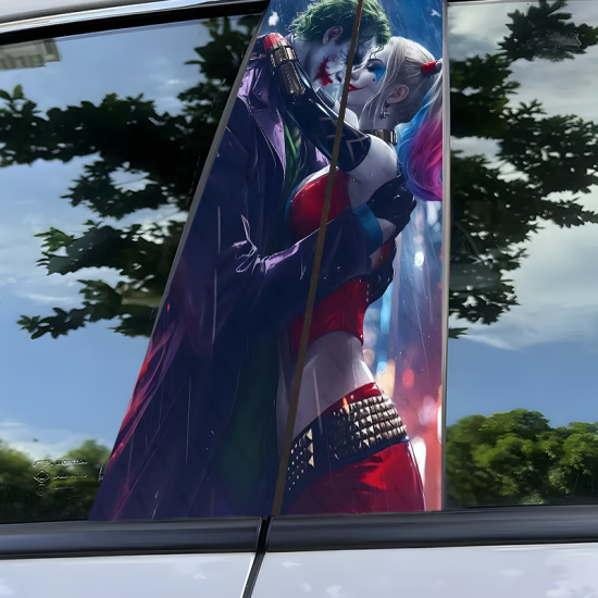 2-Piece Premium New Harley Quinn Vinyl Car B-Pillar Stickers - Scratch-Resistant, Waterproof, Easy to Apply and Remove, Rectangular Decals, Suitable for Cars, Trucks, SUVs, Fits Plastic/Metal Surfaces, Temporary Anime-Style Design