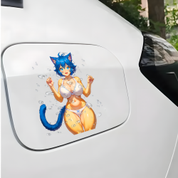 Anime Catgirl Bikini Car Wash Sticker, ideal for bullet journaling, scrapbooking, and creative planning. Vinyl car decals suitable for cars, motorcycles, laptops, computers, backpacks, water bottles, and more.