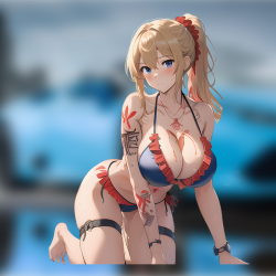 Anime Bikini Girl with Tattoos Sticker, ideal for personalizing your workspace, desk, monitor, and keyboard. Vinyl car decals suitable for cars, motorcycles, laptops, computers, backpacks, water bottles, and more.