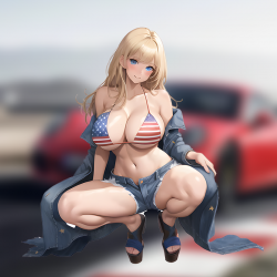 American Bikini Anime Girl Sticker/Decal, great for decorating notebooks, journals, scrapbooks, and gift packages. Vinyl car decals suitable for cars, motorcycles, laptops, computers, backpacks, water bottles, and more.