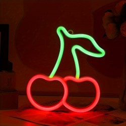 A cute cherry neon light, USB or battery-powered LED neon light, suitable as a decorative night light for bedrooms, wedding supplies, birthday parties, game rooms, anniversaries, and Valentine's Day home decor.