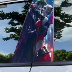 2-Piece Premium New Harley Quinn Vinyl Car B-Pillar Stickers - Scratch-Resistant, Waterproof, Easy to Apply and Remove, Rectangular Decals, Suitable for Cars, Trucks, SUVs, Fits Plastic/Metal Surfaces, Temporary Anime-Style Design